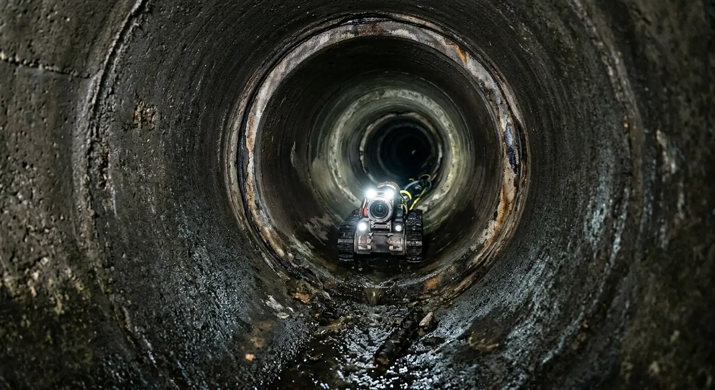 Robotic sewer camera inspecting pipe interior for Drain Snake Service in Laurel